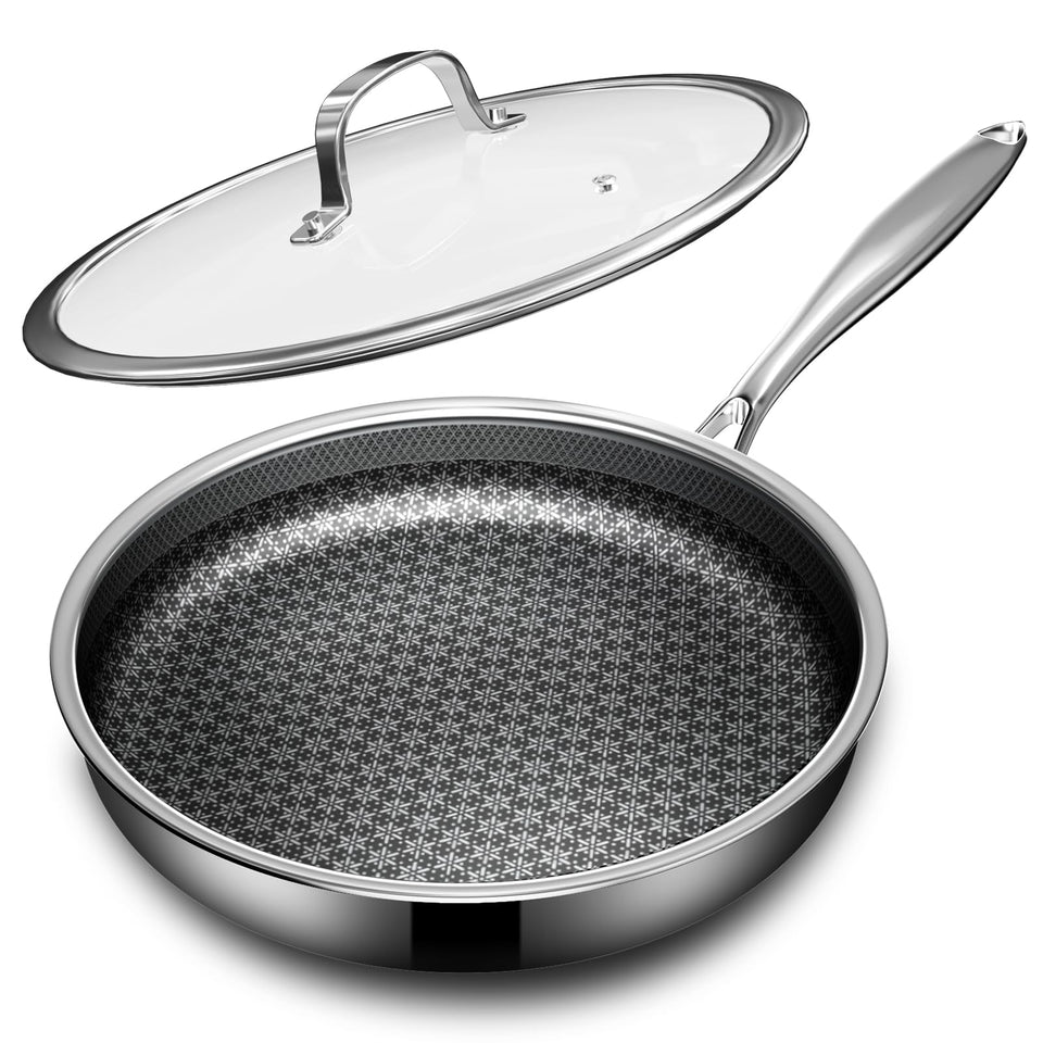 KURRUNGIE 10-inch nonstick pan with lid for even heat and effortless simmer