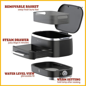 Kusini bun warming basket keeps buns soft and ready for toppings.