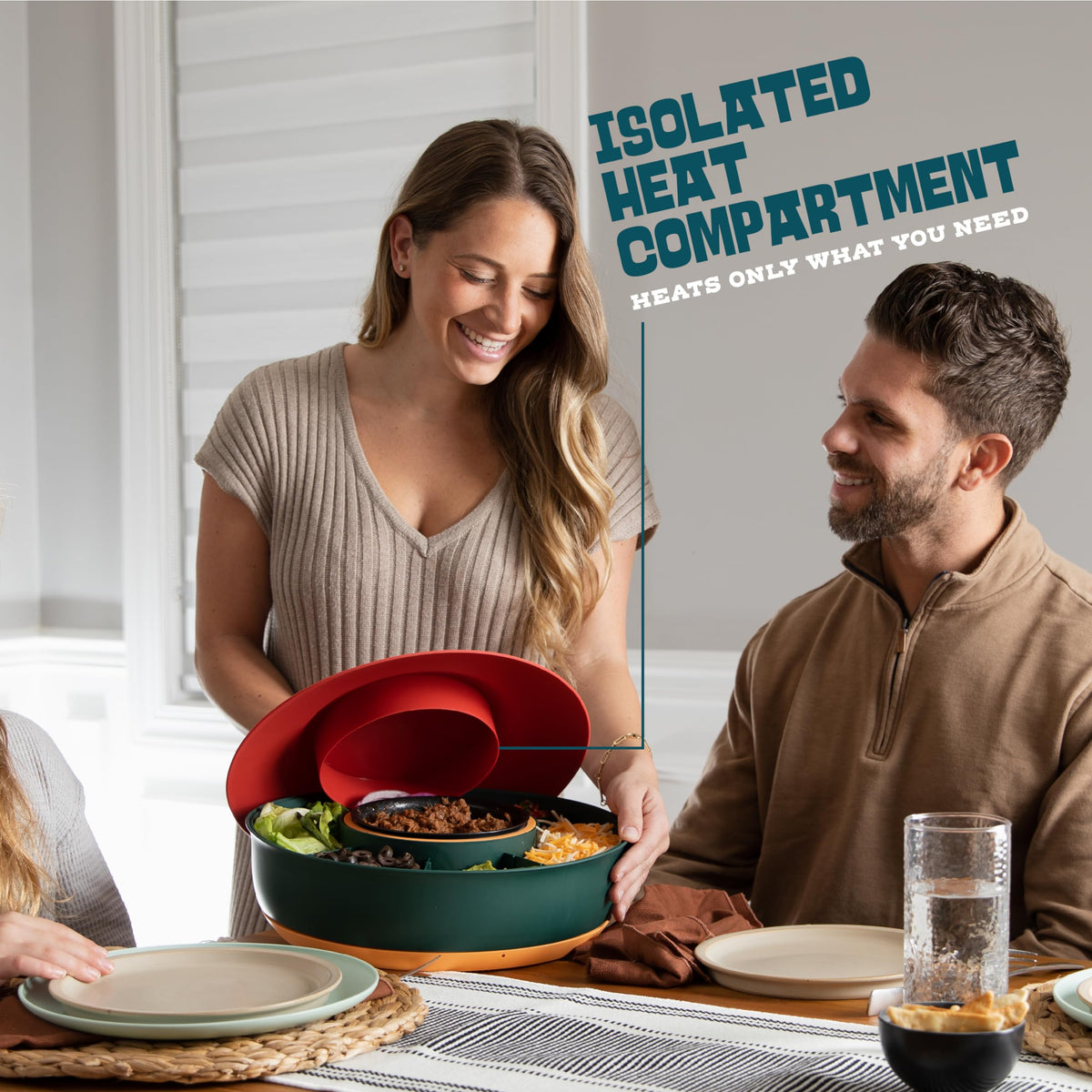 Kusini detachable Lazy Susan tray helps guests share toppings effortlessly.