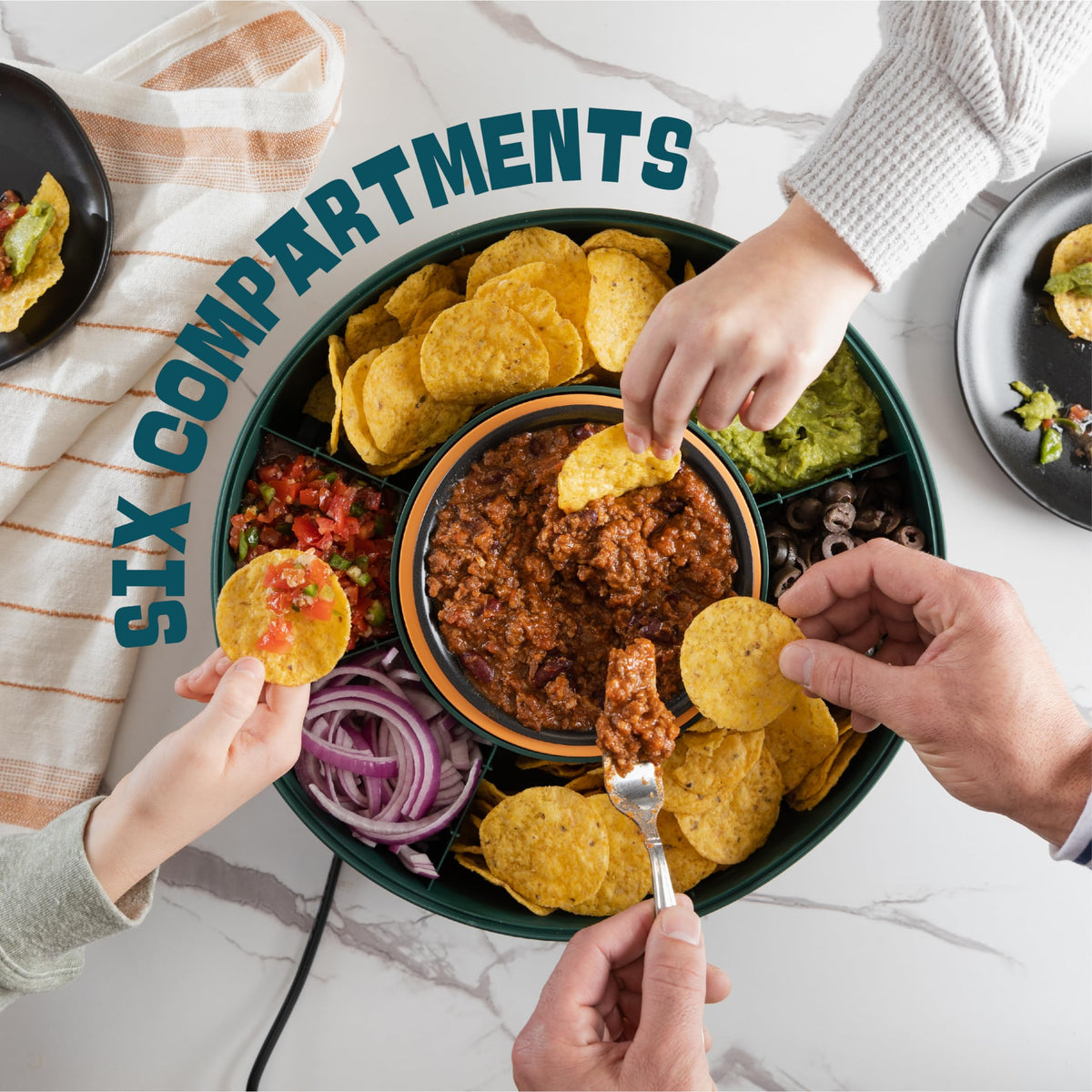 Kusini four taco holders provide individual portions for easy serving.