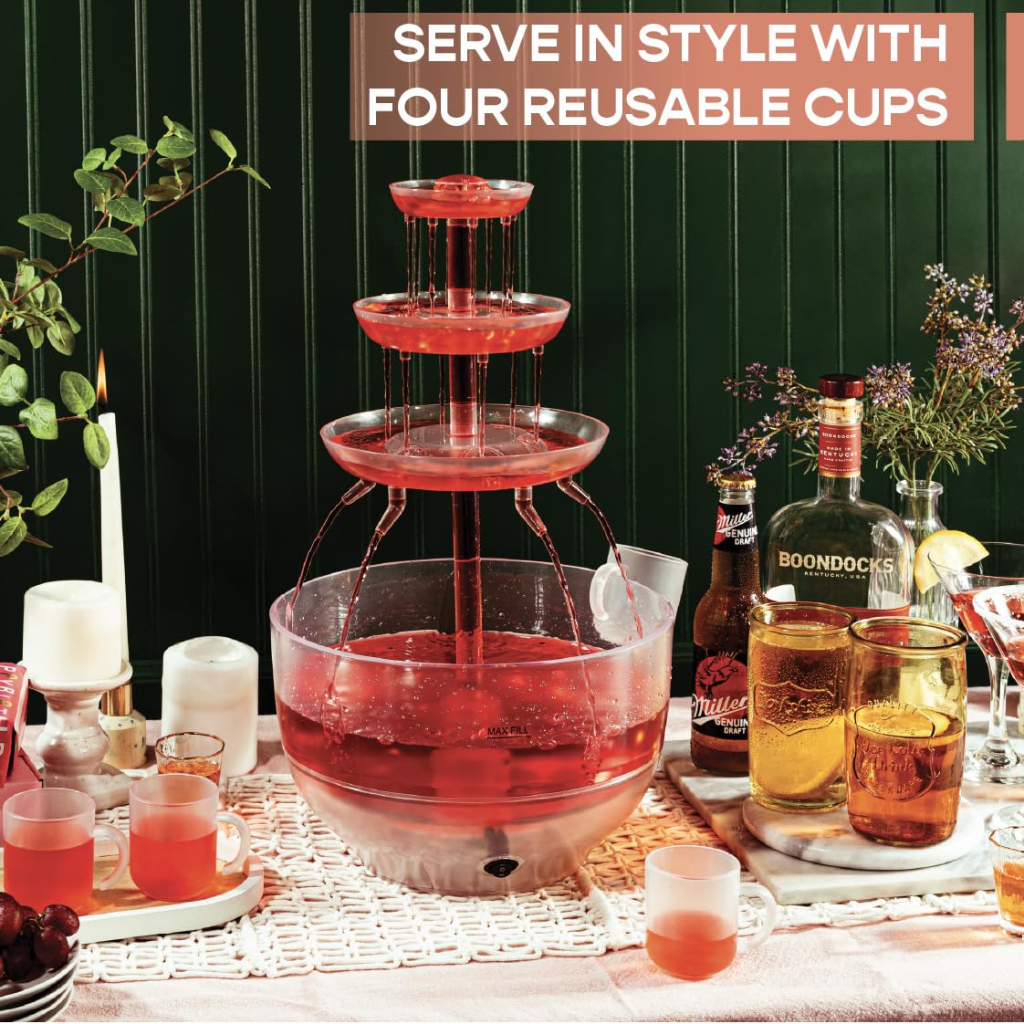 Kusini reusable cups 4oz accompany the fountain for quick servings.