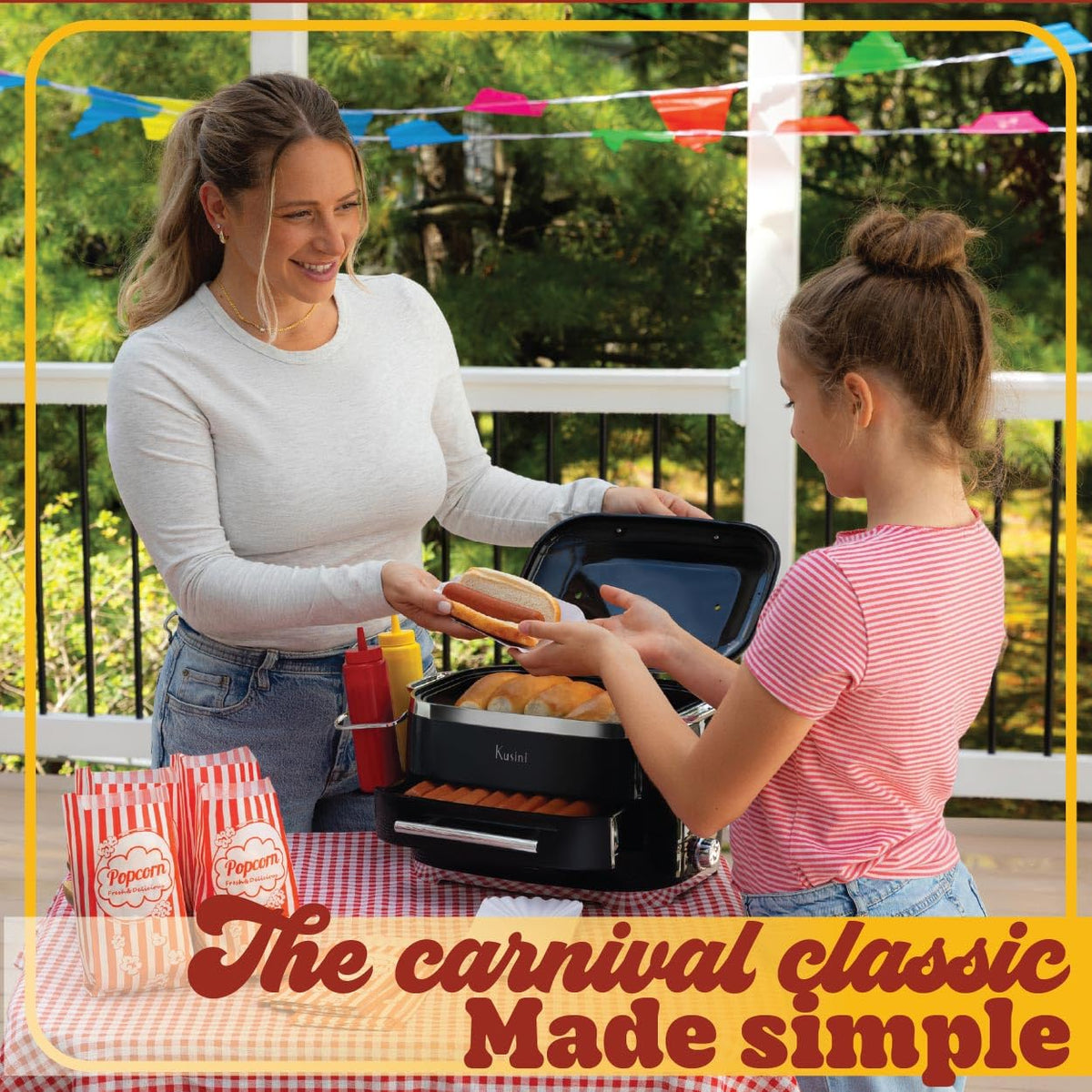 Kusini tailgate party setup helps serve hot dogs quickly.