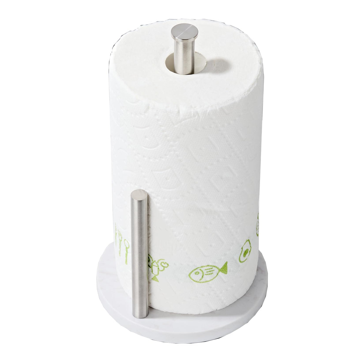 KUUBTH brushed nickel paper towel holder front view shows durable kitchen organization.
