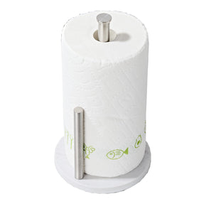 KUUBTH brushed nickel paper towel holder front view shows durable kitchen organization.