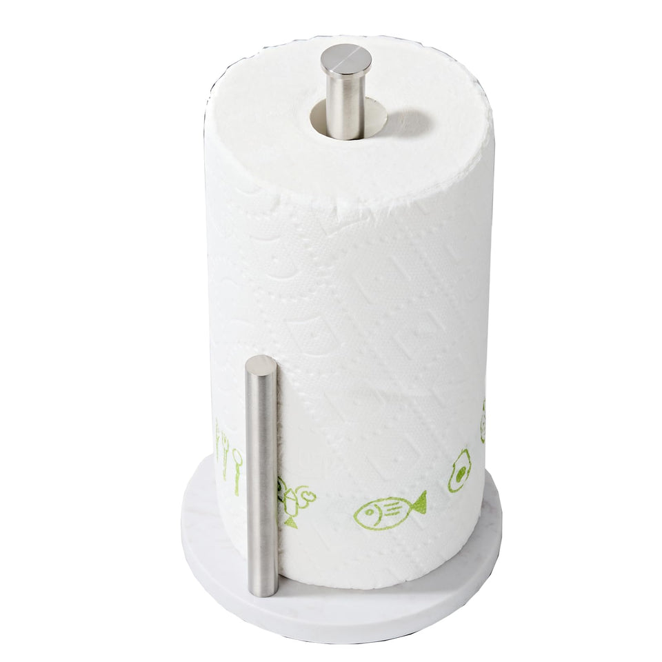 KUUBTH brushed nickel paper towel holder front view shows durable kitchen organization.
