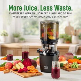 Kuvings AUTO10 self-feeding hopper streamlines prep and cleanup.