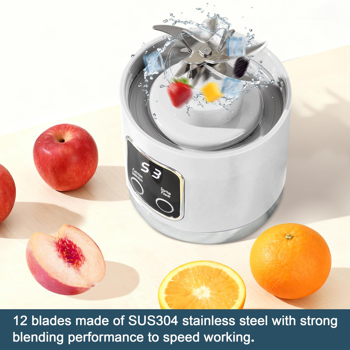KUWEI portable blender handles ice, fruit, and smoothies on the go.