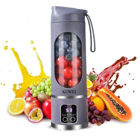 KUWEI portable blender front view showcases a compact setup for on-the-go shakes.