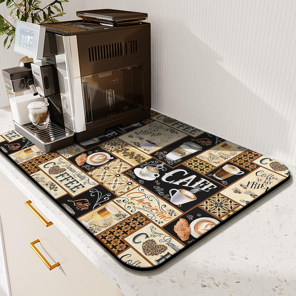 Kuyig Home Fun Coffee Mat absorbs spills under the coffee machine to protect counters