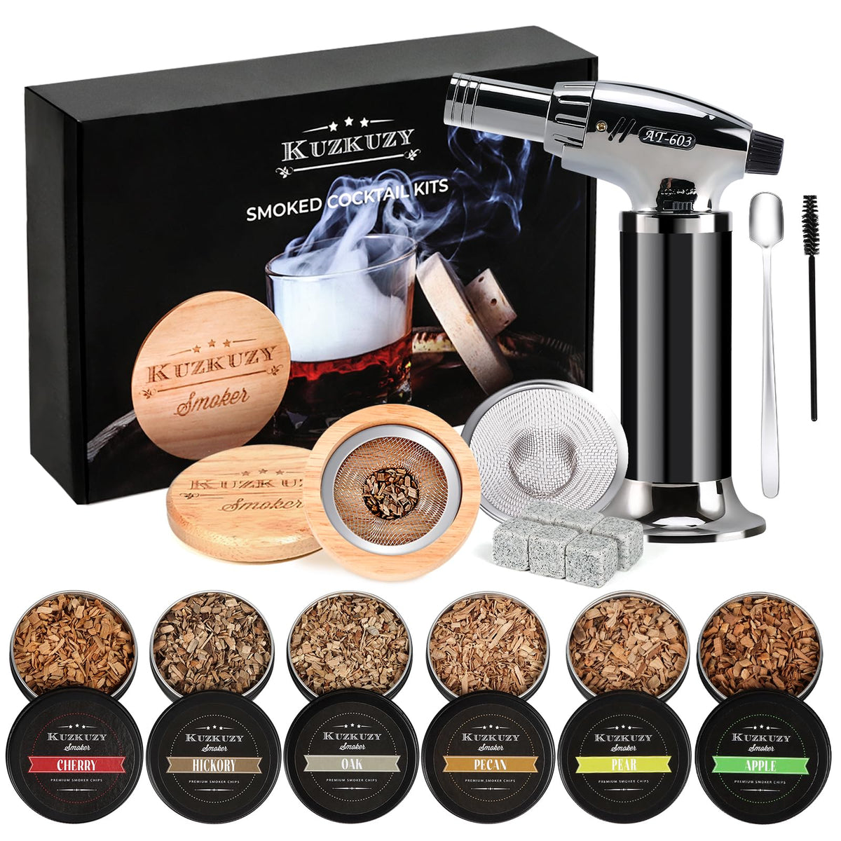KUZKUZY cocktail smoker kit with torch infuses drinks with smoky aroma