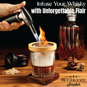 KUZKUZY hand-carved wood chimney adds rustic charm to cocktails