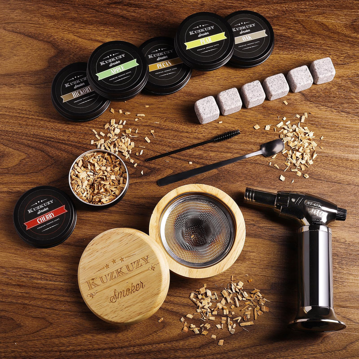 KUZKUZY six-flavor wood chips enable customizable smoke profiles
