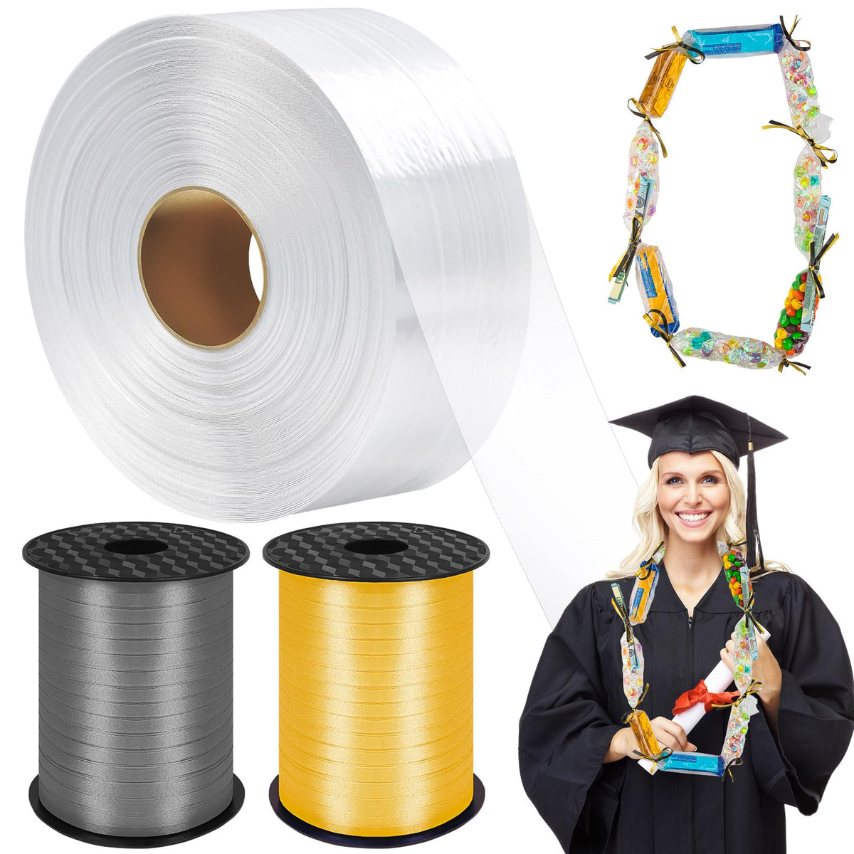 KVCSYAW candy lei poly tubing in clear 2-inch by 1000 ft for wreaths