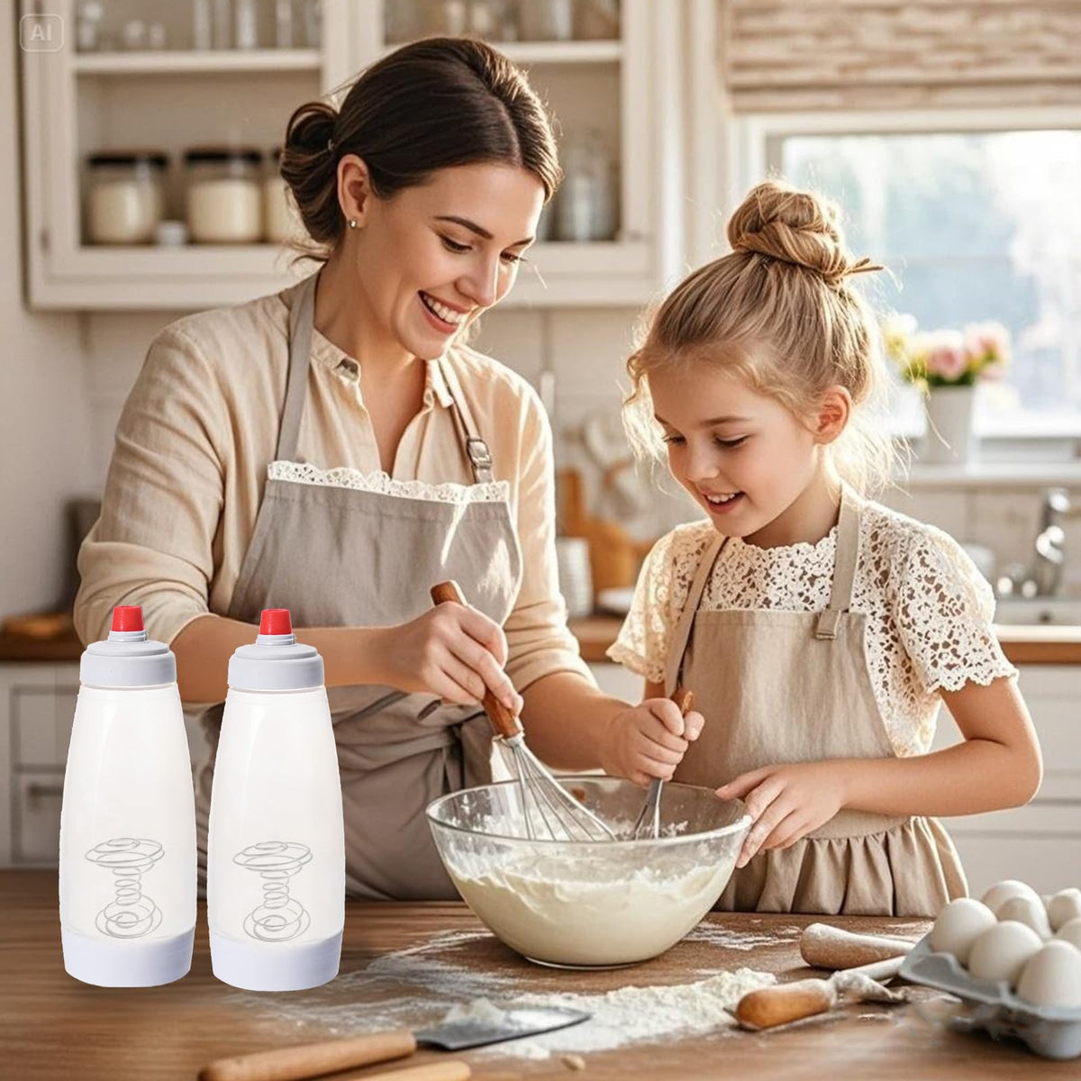 Illustrated recipe guide included with KVIFIVK pancake batter dispenser
