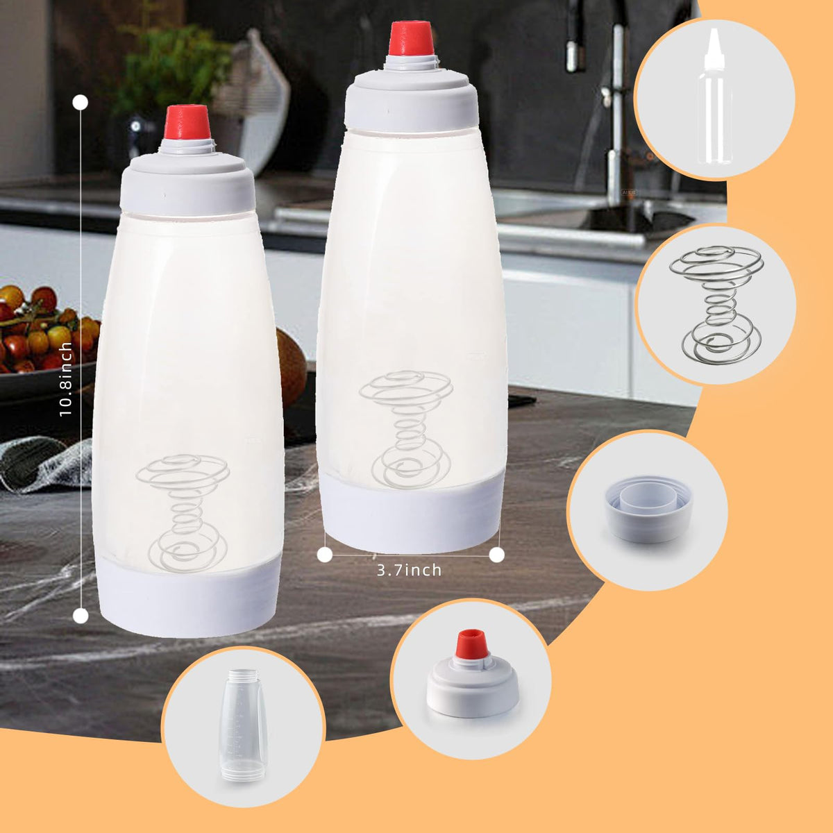 Heat-resistant silicone tip maintains shape during batter dispensing on griddle