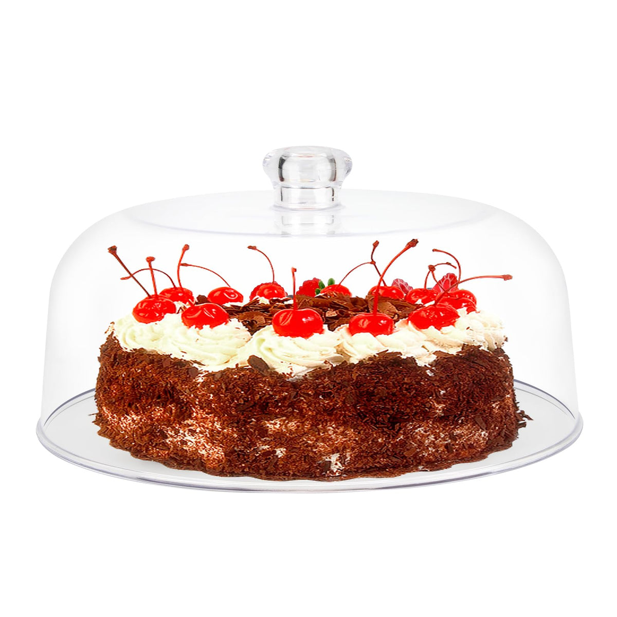 KVMORZE 11-inch clear cake dome cover over a cake showing protective display