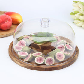 KVMORZE acrylic round cake stand cover highlighting desserts at a buffet