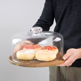 KVMORZE cake stand with dome enhances table decor at family dinners.