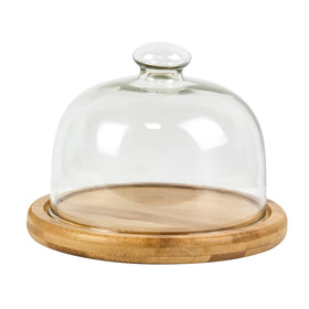 KVMORZE glass dessert dome with base on table showcasing cake for elegant presentation