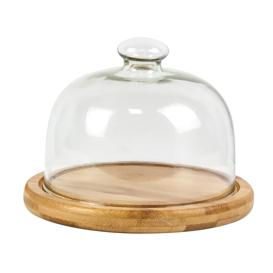 KVMORZE glass dessert dome with base on table showcasing cake for elegant presentation