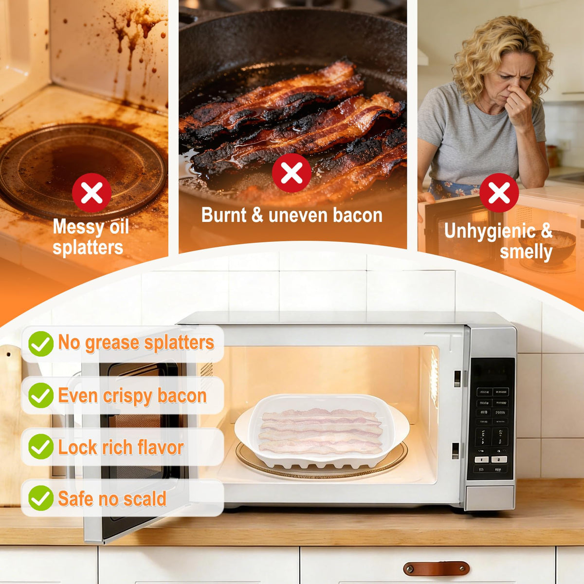 KVZKVZ dishwasher-safe bacon cooker cleans quickly after meals.