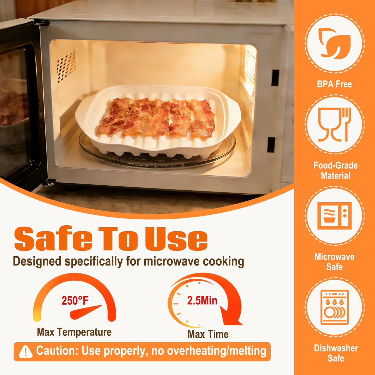 KVZKVZ bacon tray with raised ridges drains fat for crisper bacon.