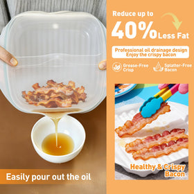 KVZKVZ splash-proof lid keeps microwave clean and bacon evenly cooked.