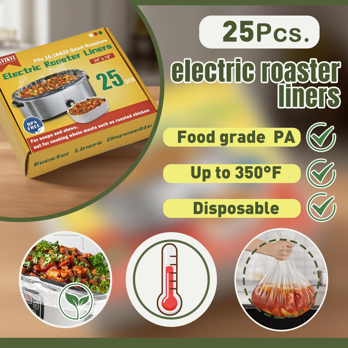KVZKVZ high-temp roaster liner withstands up to 350°F for stews and casseroles.