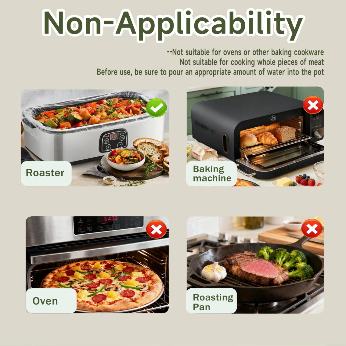 KVZKVZ 34x18 roaster liner fits 16, 18, 22-quart units for mess-free cooking.