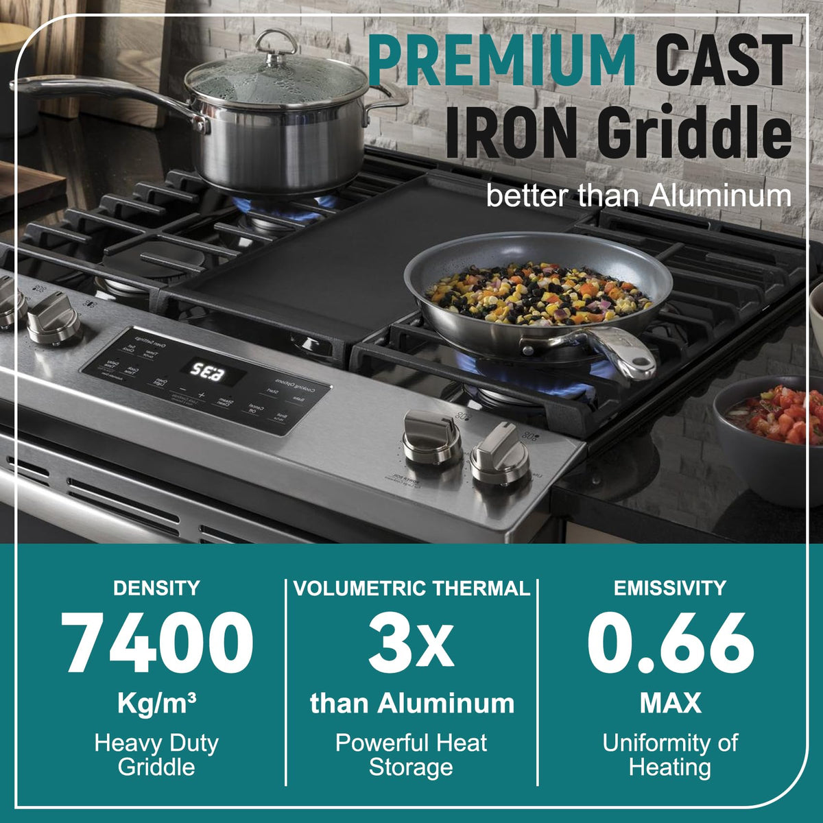 KVZKVZ WB31X24738 cast iron griddle compatibility with GE stoves demonstrates center burner fit.