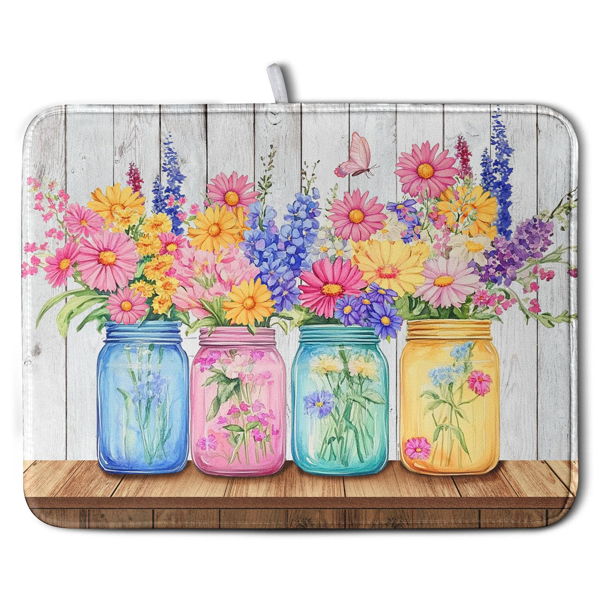 Kwlegh Daisy dish drying mat front view with floral print protects counters from water