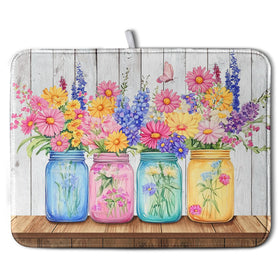 Kwlegh Daisy dish drying mat front view with floral print protects counters from water