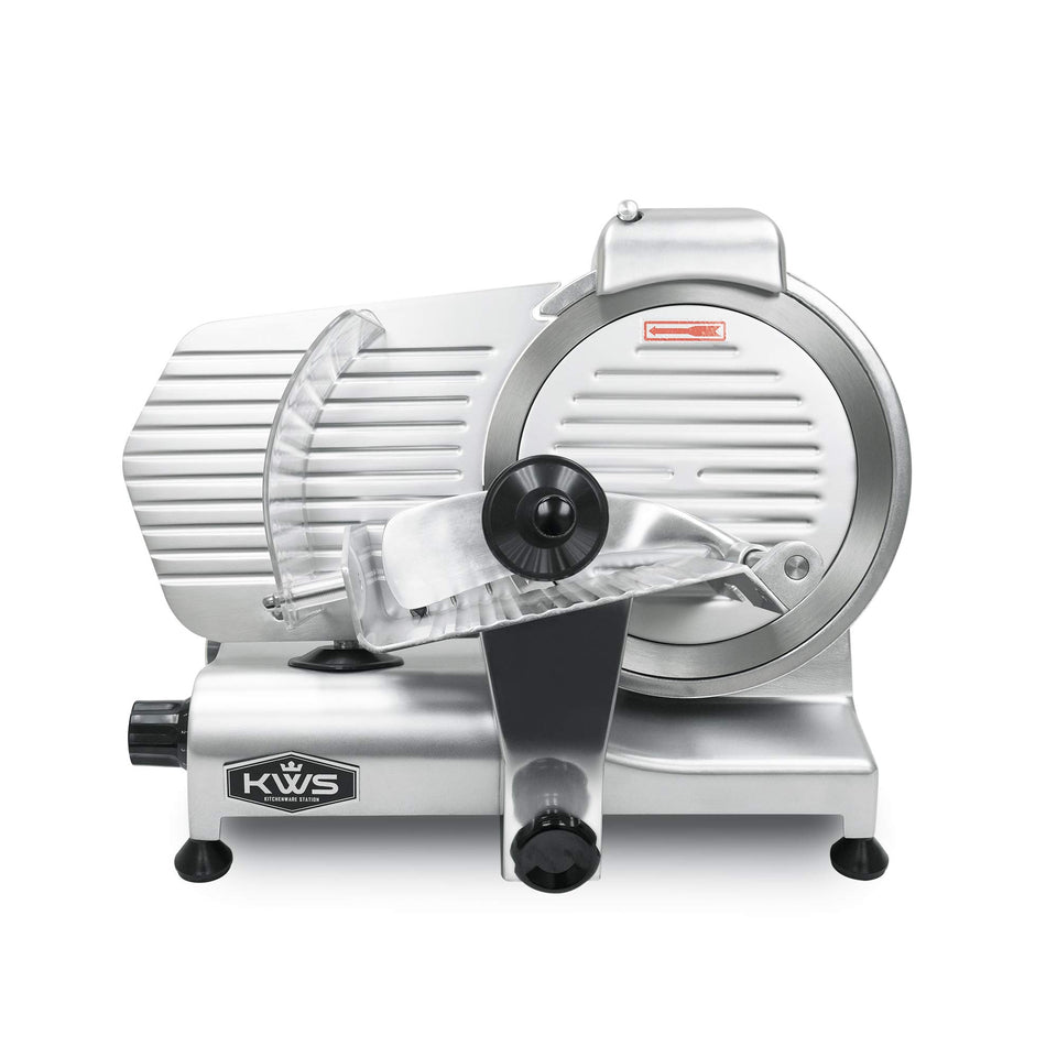 KWS 10NS meat slicer on counter with powerful motor for bulk slicing