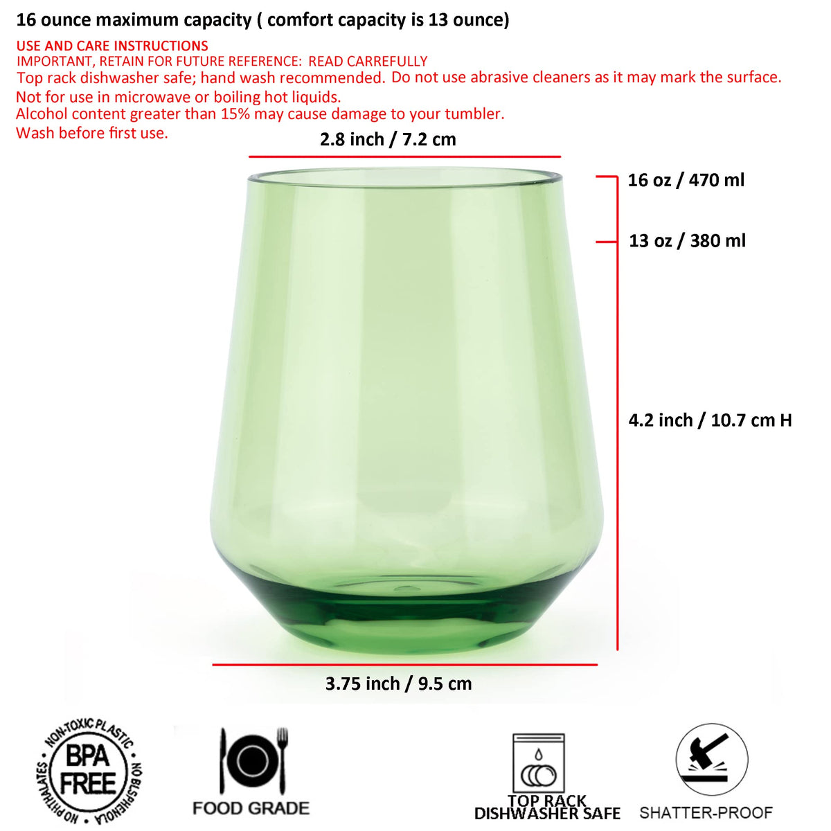 KX-WARE crystal-clear acrylic tumbler with hammered design, top rack dishwasher safe.