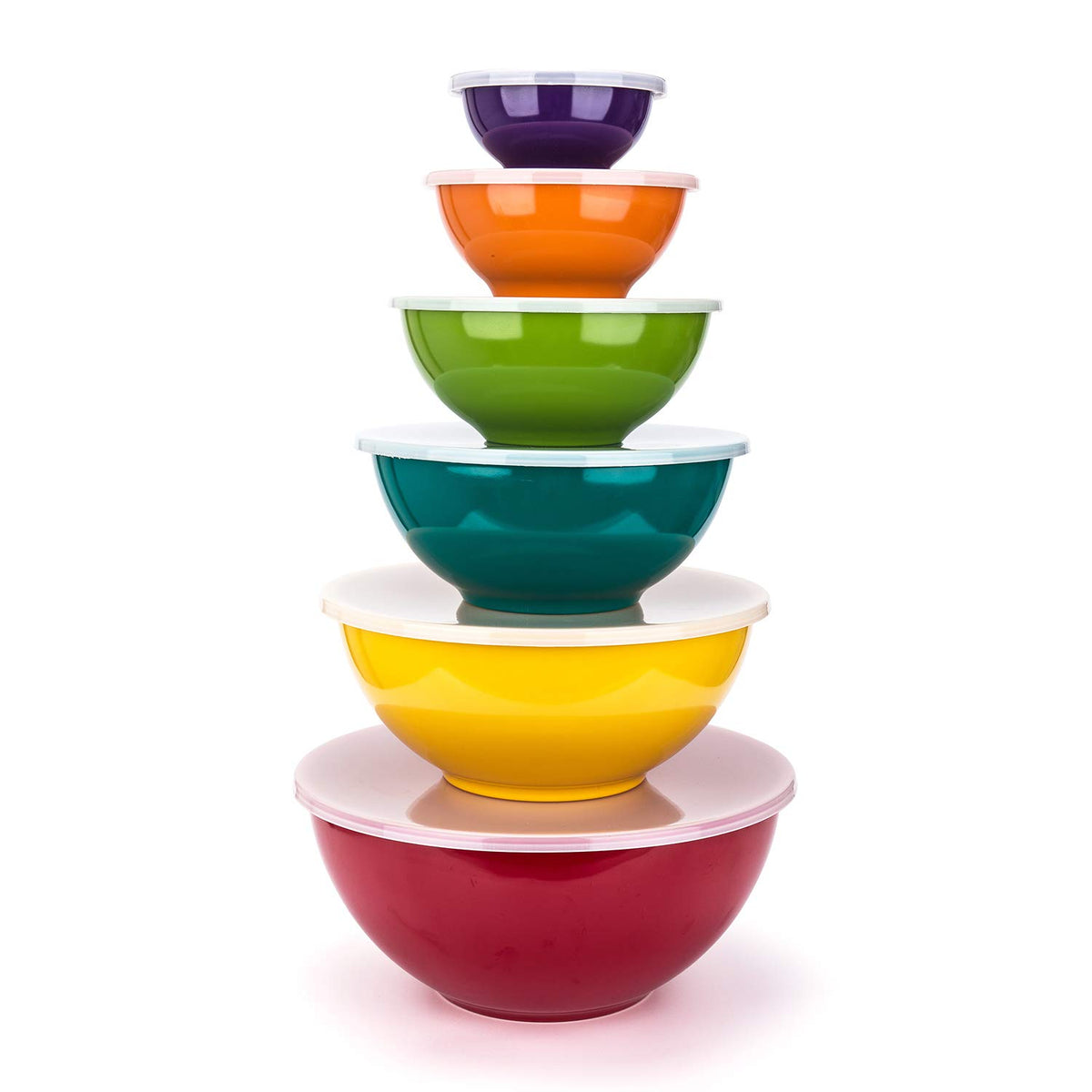 KX-WARE melamine mixing bowls with lids arranged for organized meal prep.