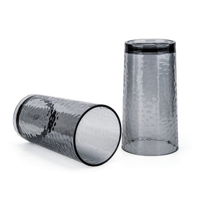 KX-WARE outdoorsy dining setup with smoky grey tumblers on patio.