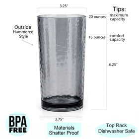 KX-WARE smoky grey hammered 14oz tumbler, front view highlighting crystal clarity.