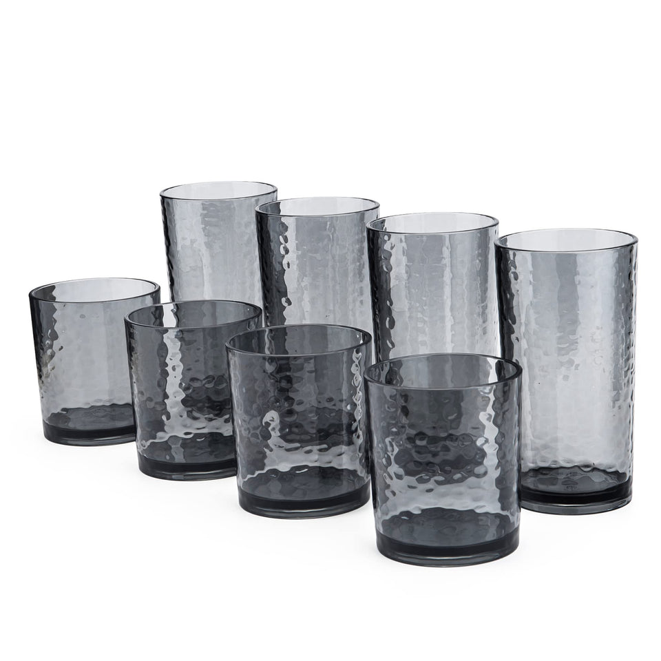 KX-WARE smoky grey hammered 14oz tumbler, crystal-clear and shatterproof for daily use.