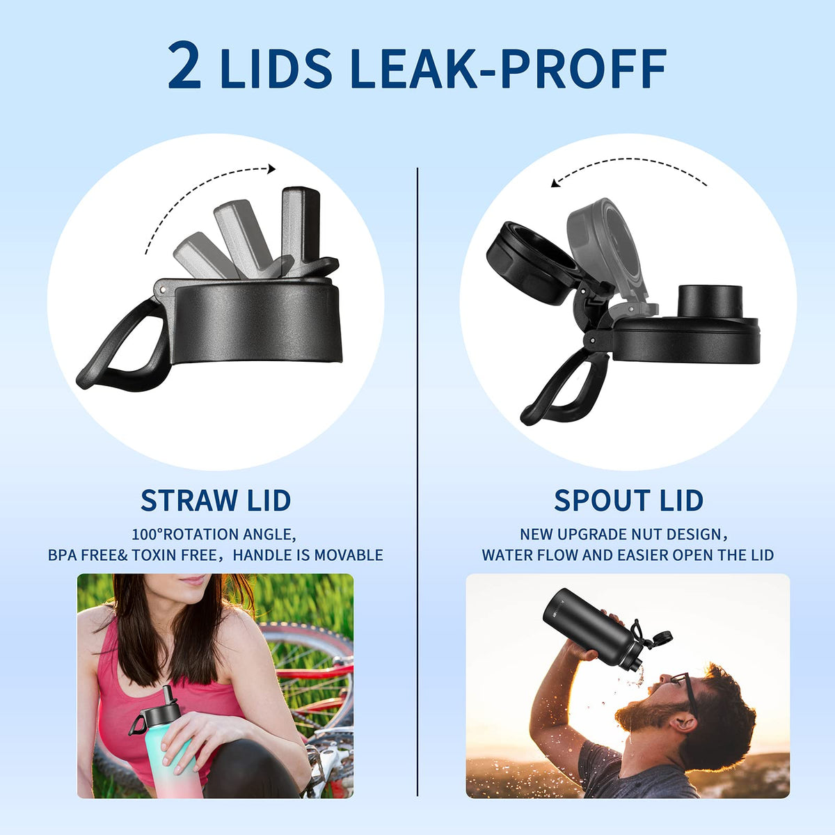 KXIAOCHEN bottle with spout lid in action for quick sips during hikes.