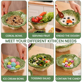 KXZ Green Cabbage nesting bowls stacked for compact storage