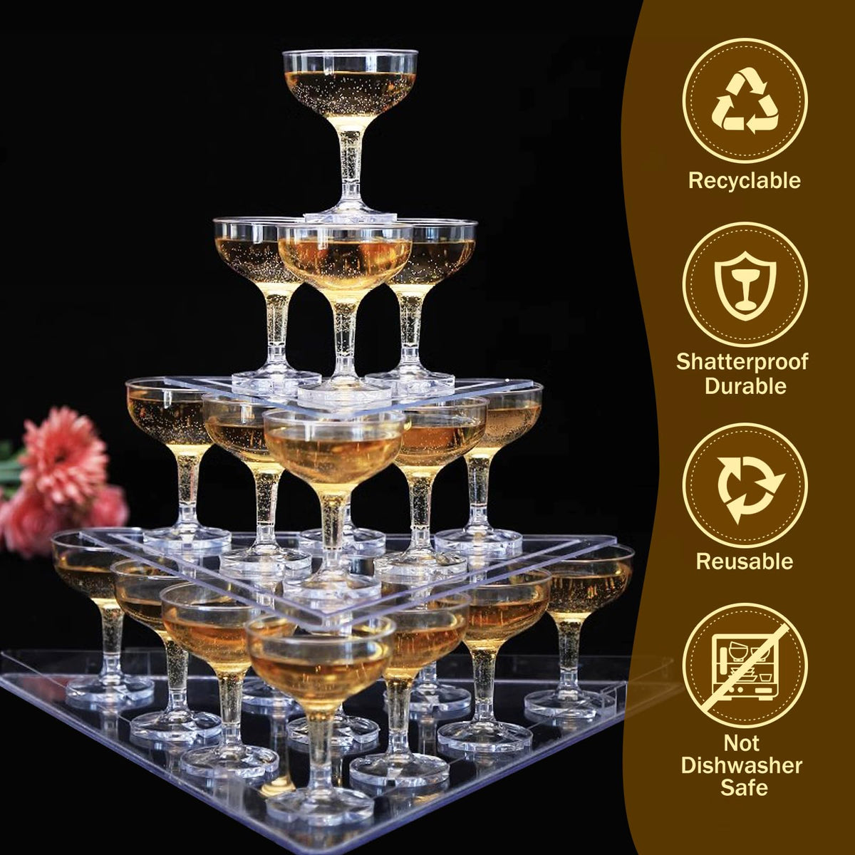 KYAPCK 5 oz champagne coupe glasses for toasts at parties and receptions