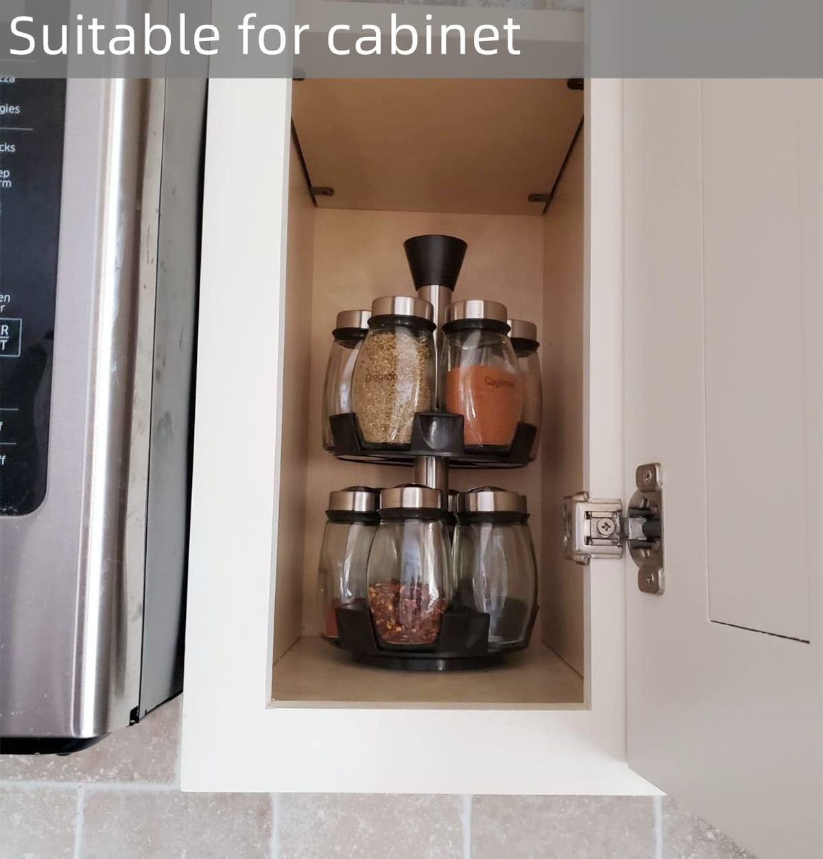 Kylinbigda sturdy rotating spice holder on a kitchen counter