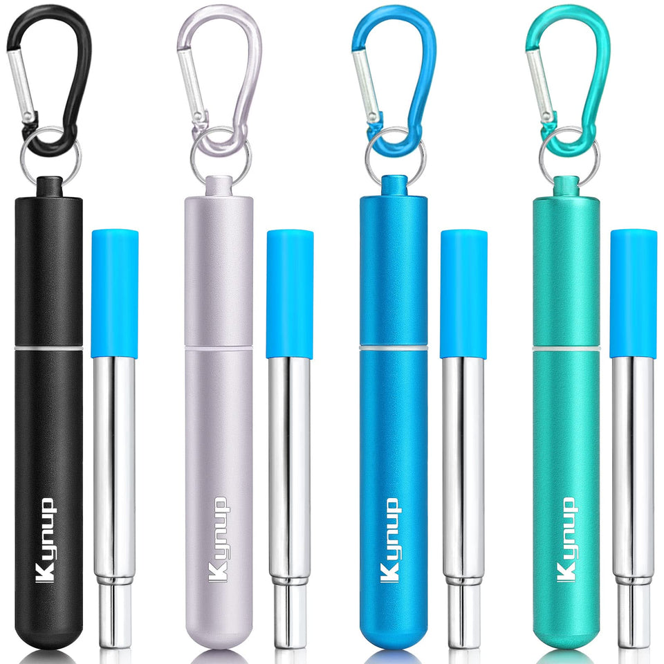 Kynup fourpacks stainless steel straws with case for portable travel use