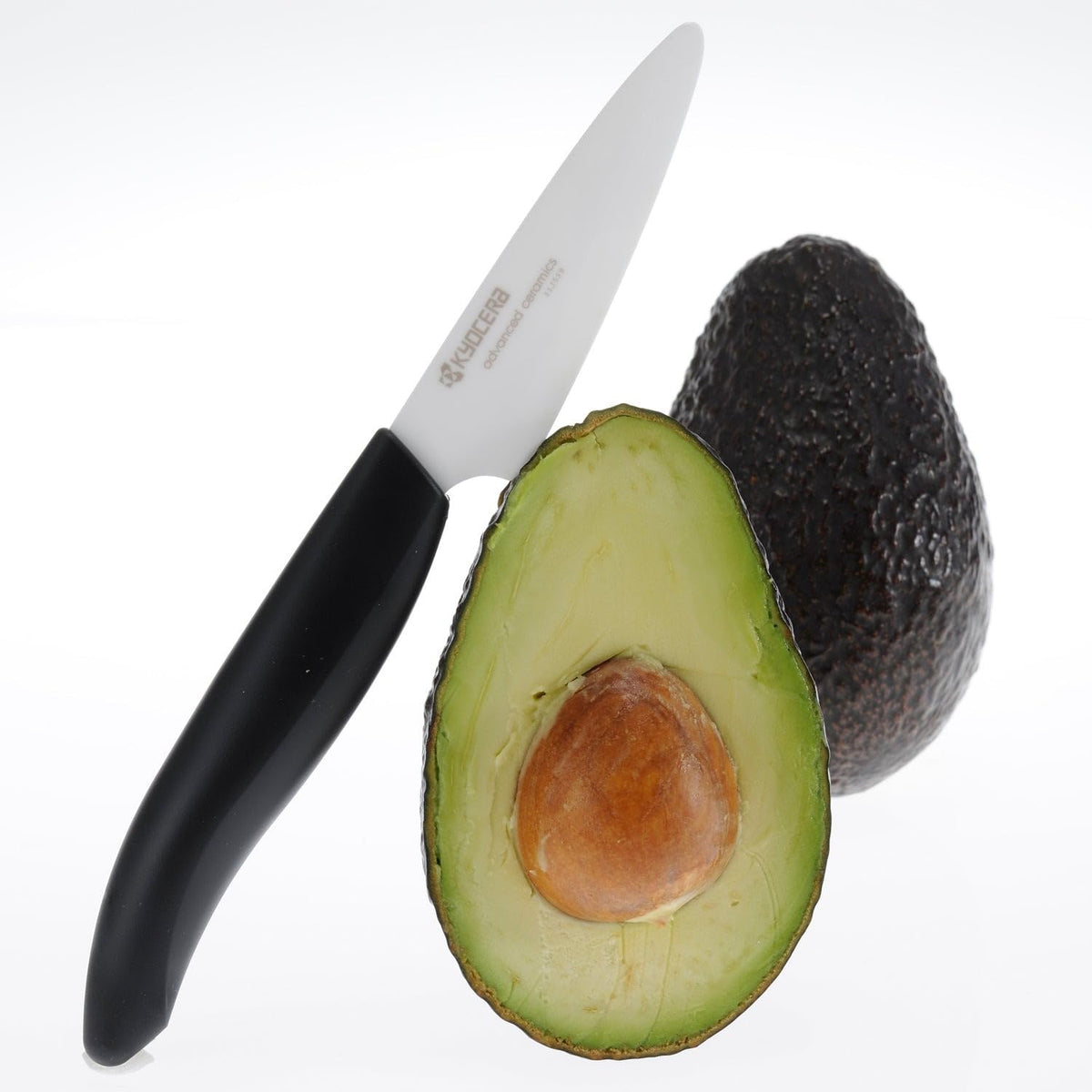Kyocera 3-inch paring knife with black handle for detailed trimming and prep