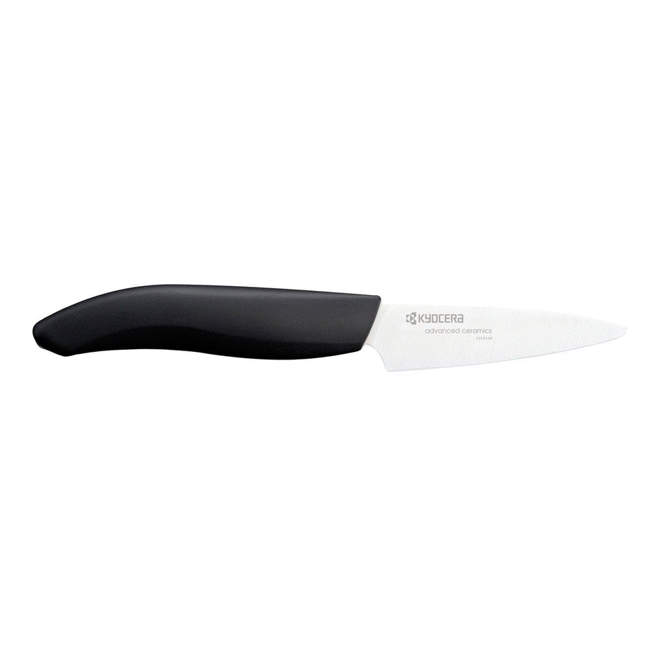 Kyocera 3-inch paring knife with white blade for precise peeling and slicing
