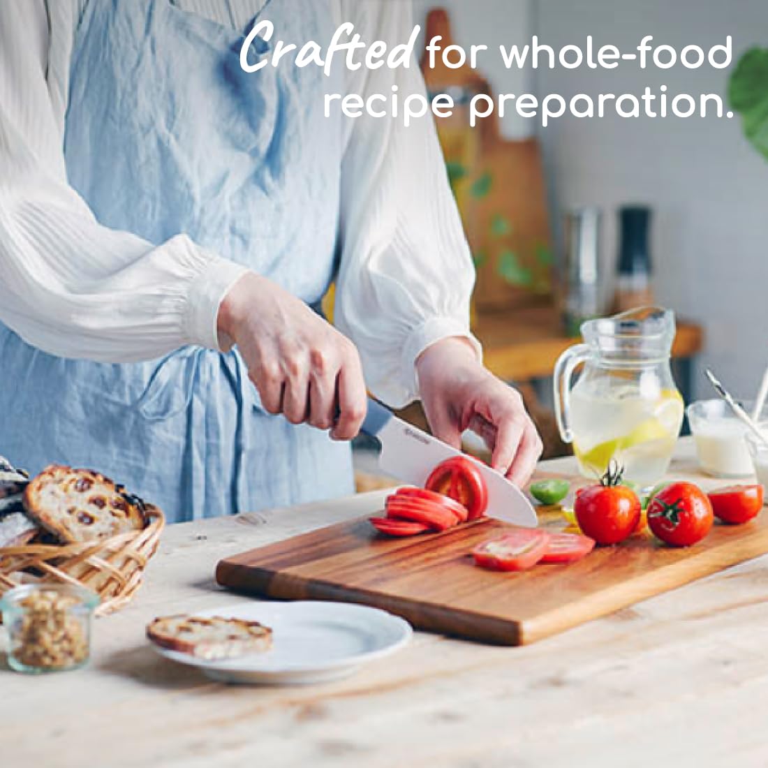 Kyocera Revolution fruit and vegetable slicing with sharp ceramic edge.