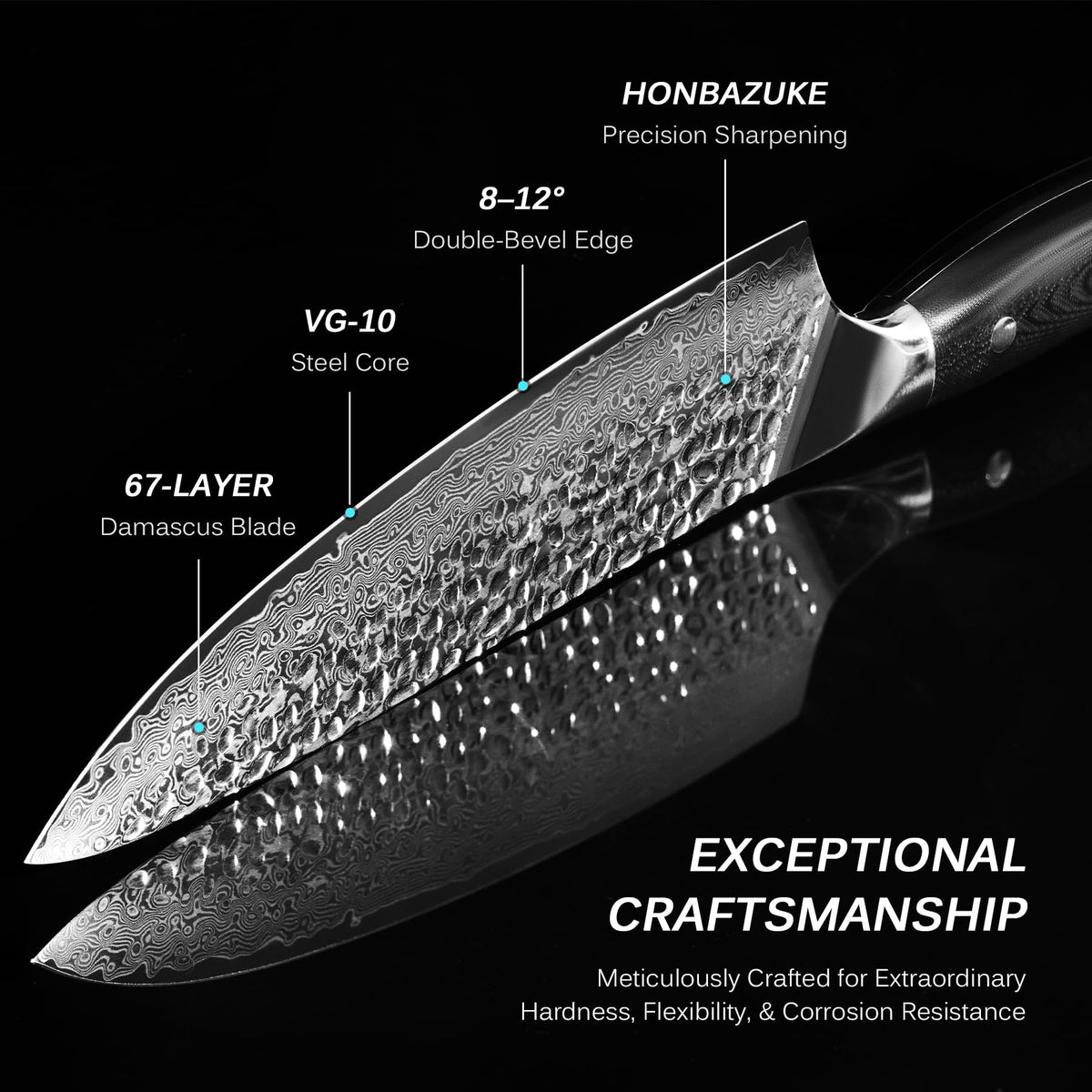 KYOKU knife with cryogenic VG10 core for durability and corrosion resistance.