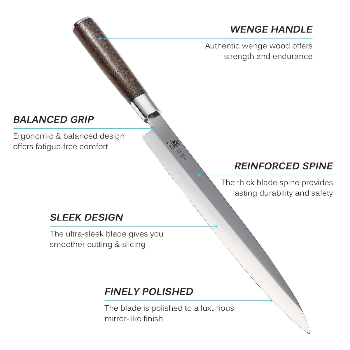 Well-balanced design provides comfortable, precise slicing during long kitchen sessions.