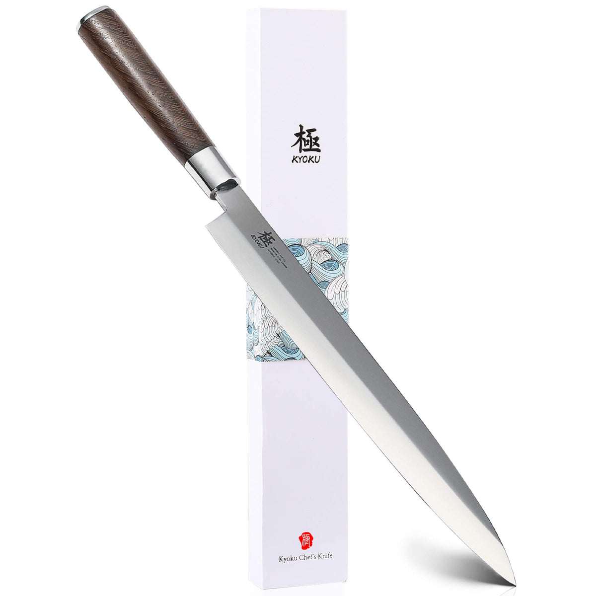 KYOKU Samurai Yanagiba 10.5-inch blade close-up for precise sushi slicing.