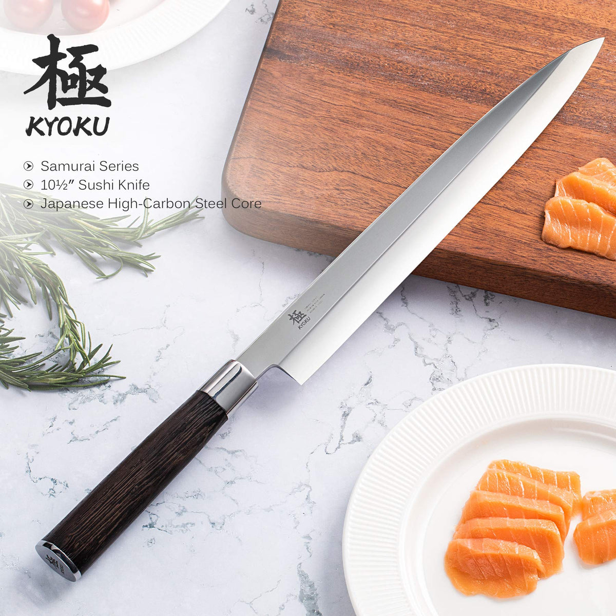 KYOKU Yanagiba with wenge handle for an ergonomic, comfortable grip.